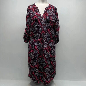 Rebecca Taylor Midi Dress Pure Silk Drawstring Waist Pockets Floral Maroon 4 